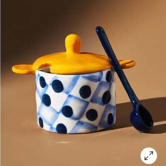 Anthropologie Handpainted Stoneware Sugar Pot New In Box